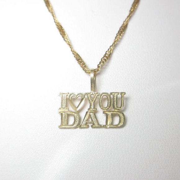 Mens Gold I Love Dad Necklace Fathers Day 14k 24